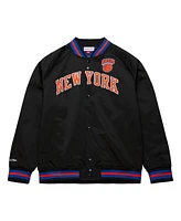 Men's Mitchell & Ness Black New York Knicks Big and Tall Hardwood Classics Wordmark Satin Raglan Full-Zip Jacket