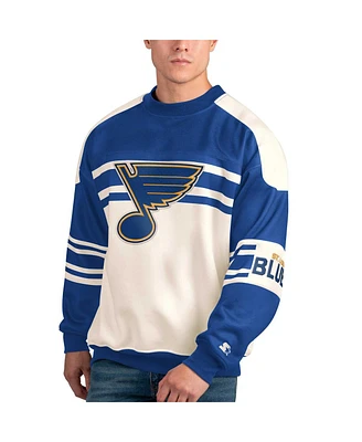 Men's Starter White St. Louis Blues Defense Fleece Crewneck Pullover Sweatshirt