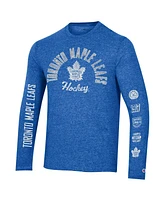 Men's Champion Heather Blue Distressed Toronto Maple Leafs Multi-Logo Tri-Blend Long Sleeve T-shirt