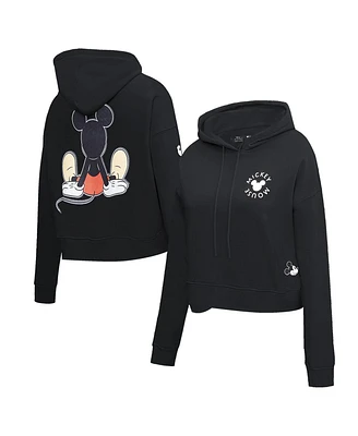 Women's Freeze Max Black Mickey Mouse Happiness Cropped Pullover Hoodie