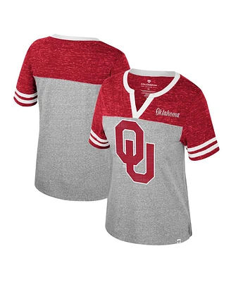 Women's Colosseum Heather Gray Oklahoma Sooners Kate Colorblock Notch Neck T-shirt