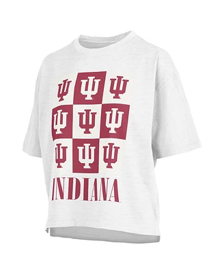 Women's Pressbox White Distressed Indiana Hoosiers Motley Crew Andy Waist Length Oversized T-shirt