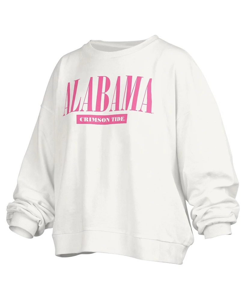 Women's Pressbox White Alabama Crimson Tide Sutton Janise Waist Length Oversized Pullover Sweatshirt