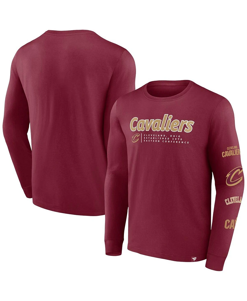 Men's Fanatics Wine Cleveland Cavaliers Baseline Long Sleeve T-shirt