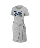 Women's Wear by Erin Andrews Heather Gray Dallas Cowboys Plus Size Knotted T-shirt Dress