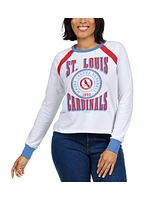 Women's Wear by Erin Andrews White Distressed St. Louis Cardinals Raglan Long Sleeve T-shirt