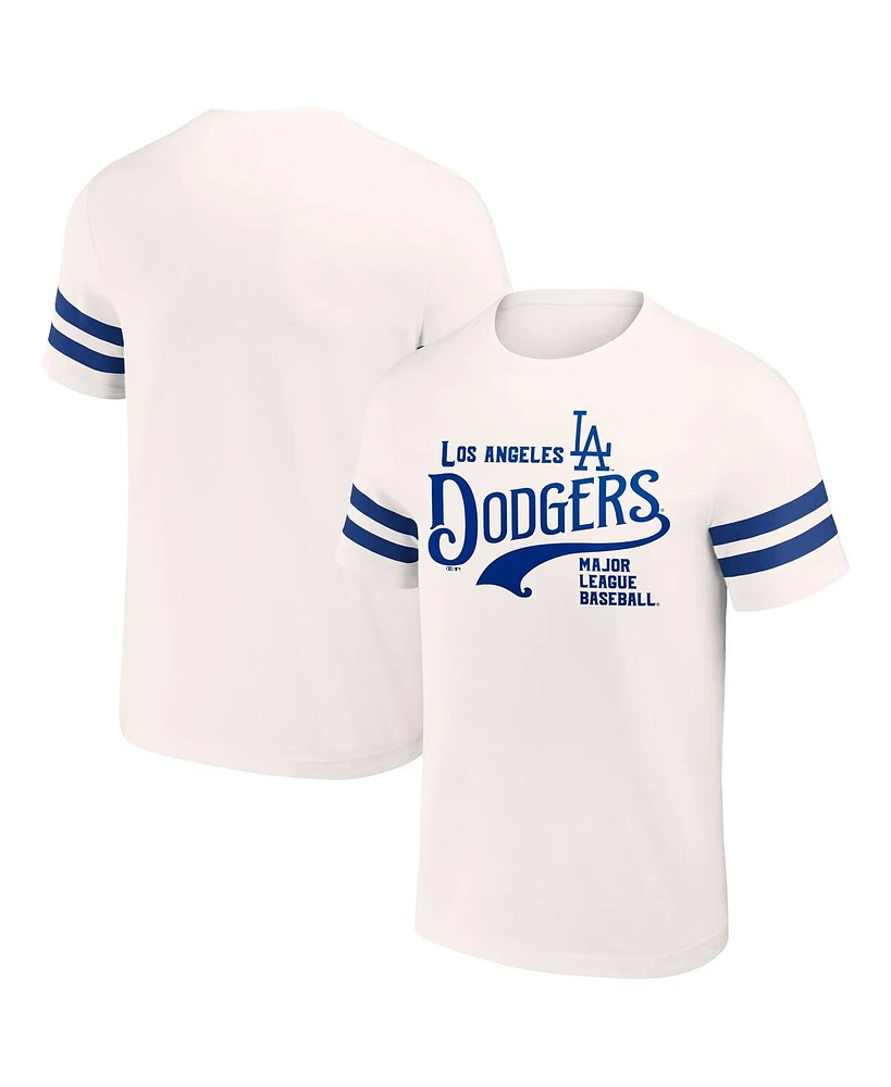 Men's Darius Rucker Collection by Fanatics Cream Distressed Los Angeles Dodgers Yarn Dye Vintage-Like T-shirt