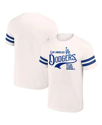 Men's Darius Rucker Collection by Fanatics Cream Distressed Los Angeles Dodgers Yarn Dye Vintage-Like T-shirt