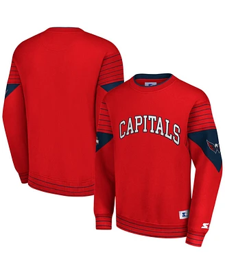 Men's Starter Red Washington Capitals Faceoff Pullover Sweatshirt