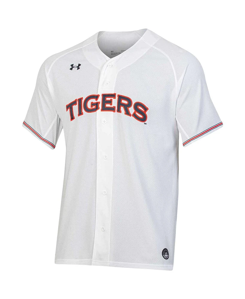 Men's Under Armour White Auburn Tigers Softball Button-Up V-Neck Jersey