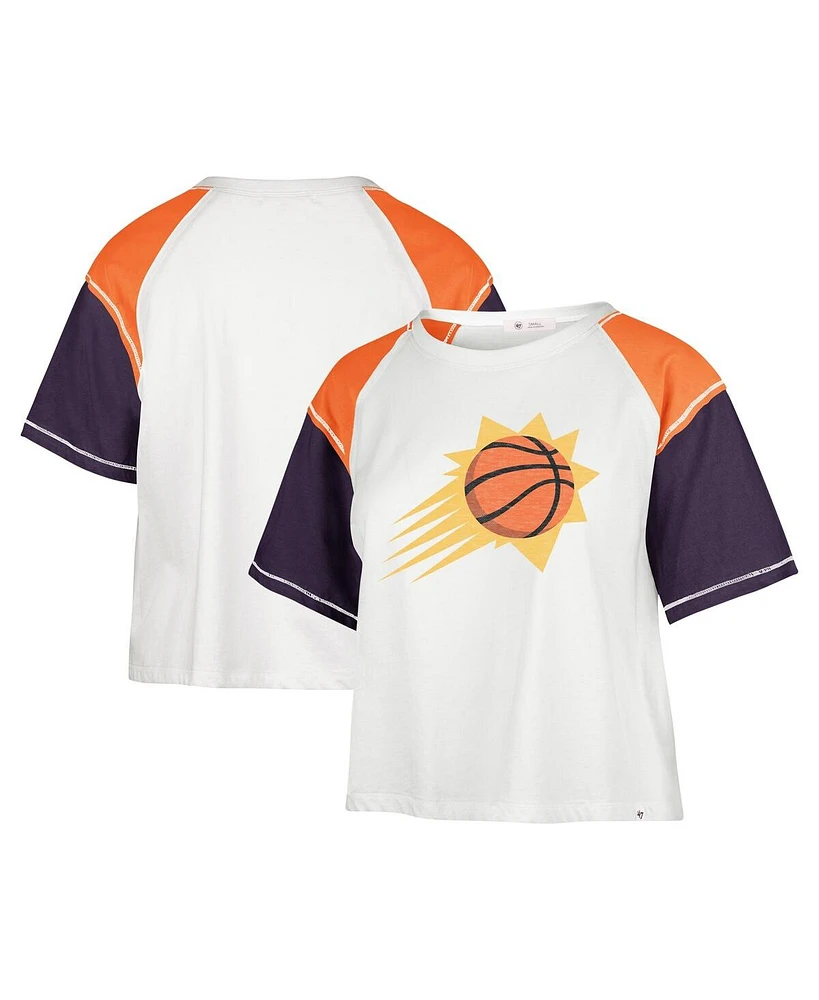 Women's '47 Brand Cream Distressed Phoenix Suns Premier Raglan Cropped T-shirt