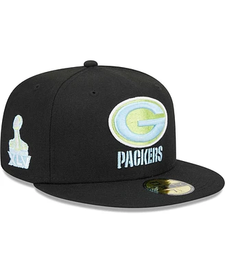 Men's New Era Black Green Bay Packers Multi 59FIFTY Fitted Hat
