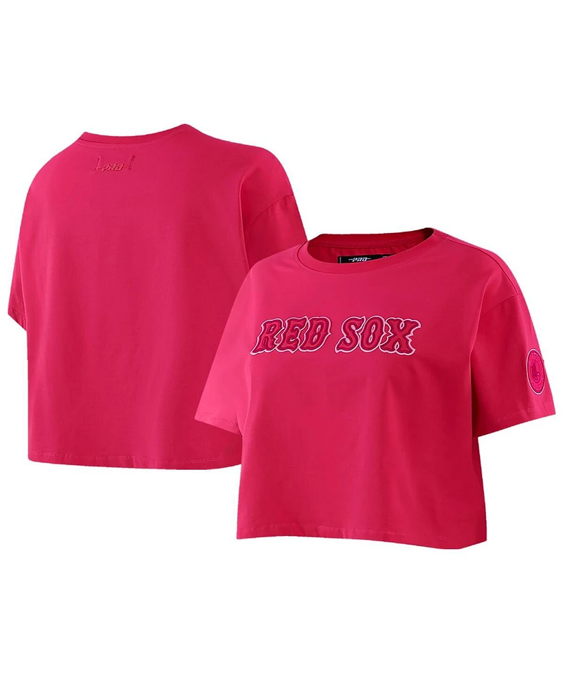 Women's Pro Standard Pink Boston Red Sox Triple Boxy Cropped T-shirt