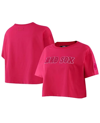 Women's Pro Standard Pink Boston Red Sox Triple Boxy Cropped T-shirt