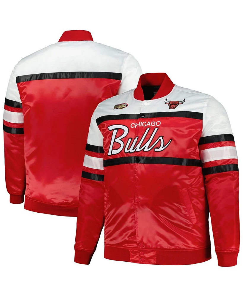 Men's Mitchell & Ness Red, White Chicago Bulls Big and Tall Heavyweight Full-Snap Satin Jacket