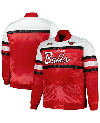 Men's Mitchell & Ness Red, White Chicago Bulls Big and Tall Heavyweight Full-Snap Satin Jacket