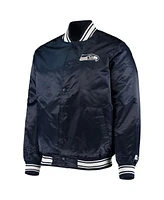 Men's Starter College Navy Seattle Seahawks Locker Room Satin Varsity Full-Snap Jacket