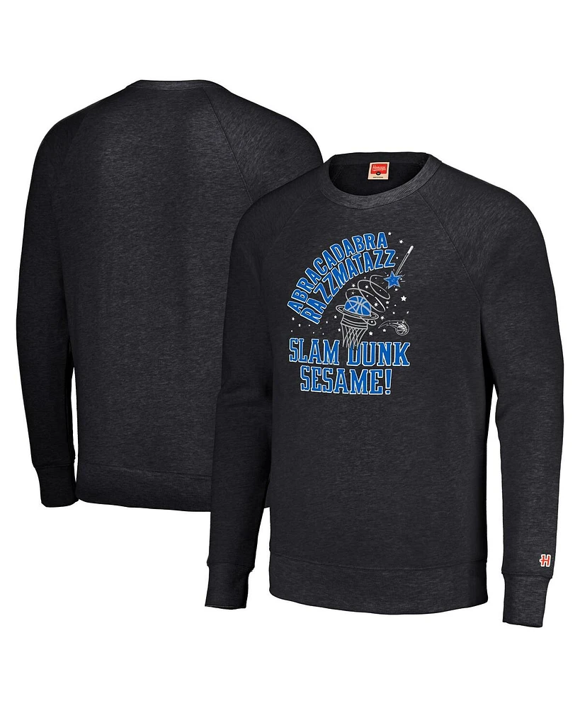 Men's and Women's Homage Charcoal Distressed Orlando Magic Slam Dunk Sesame Tri-Blend Crew Raglan Pullover Sweatshirt