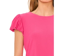 CeCe Women's Date Night Cap Bubble Sleeve Tee with Bow Tie Back