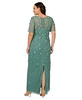 Adrianna Papell Plus Size 3D Floral Embellished Gown