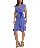 London Times Women's Rosette Flounce Faux-Wrap Dress