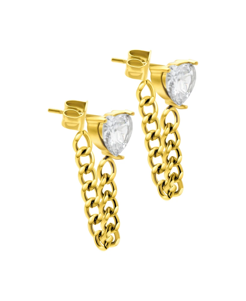 Adornia Women's 14K Gold-Plated Chain and Crystal Heart Wrap Around Earrings