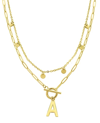 Adornia Tarnish Resistant 14K Gold-Plated Confetti and Paperclip Layered Initial Toggle Necklace