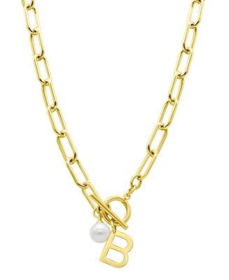 Adornia Tarnish Resistant 14K Gold-Plated Freshwater Pearl Initial Toggle Necklace