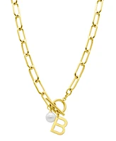 Adornia Tarnish Resistant 14K Gold-Plated Freshwater Pearl Initial Toggle Necklace