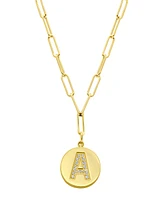 Adornia Tarnish Resistant 14K Gold Plated Pave Crystal Initial Disc Paperclip Necklace