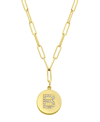 Adornia Tarnish Resistant 14K Gold Plated Pave Crystal Initial Disc Paperclip Necklace