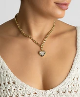 Adornia 14K Gold-Plated Figaro Chain Mother-of-Pearl Heart Necklace