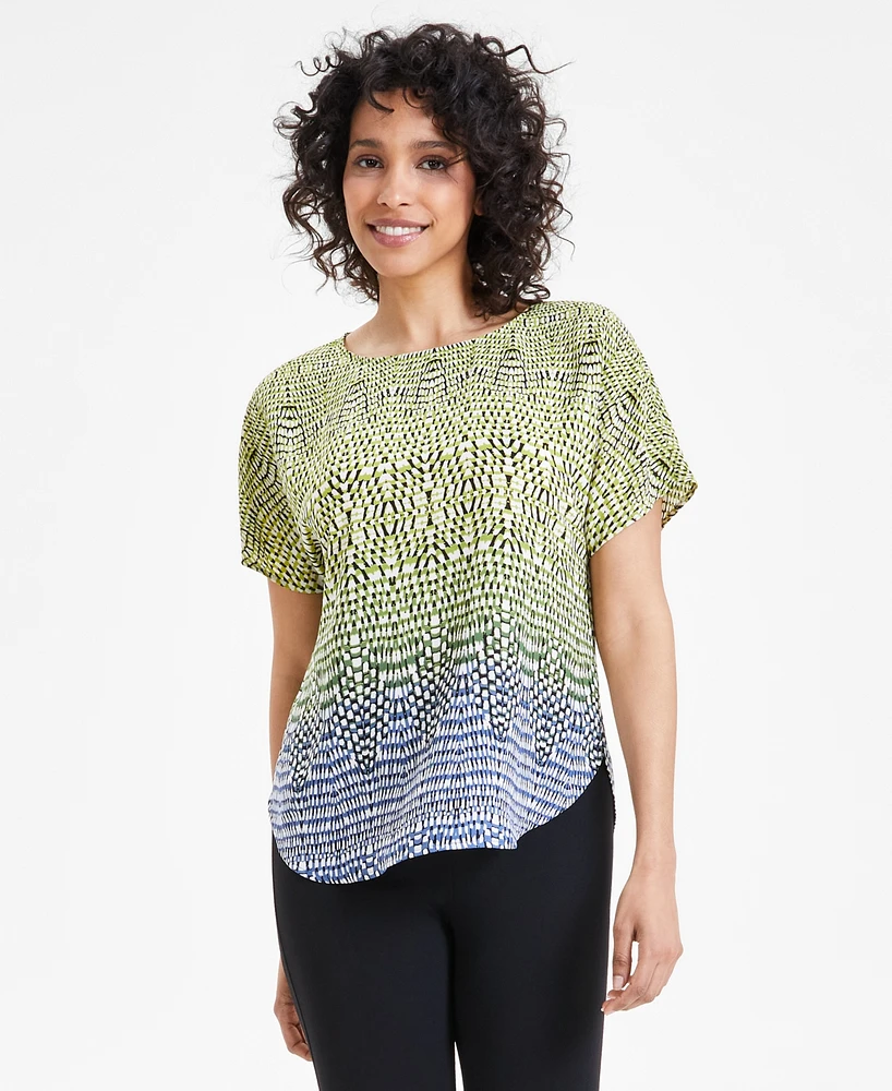 Anne Klein Women's Printed Short-Sleeve Ombre Blouse, Created for Macy's