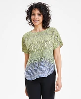 Anne Klein Women's Printed Short-Sleeve Ombre Blouse, Created for Macy's