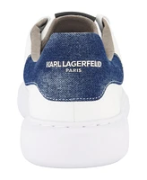 Karl Lagerfeld Paris Men's Leather Side Logo Bit Sneakers with Denim Back Counter