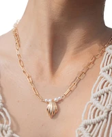 Sterling Forever Silver-Tone or Gold-Tone Cultured Shell Pearls With Pendant Cherie Necklace