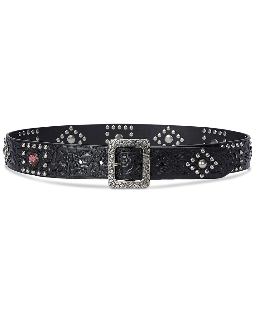 Lauren Ralph Lauren Women's Embellished Tooled Leather Wide Belt