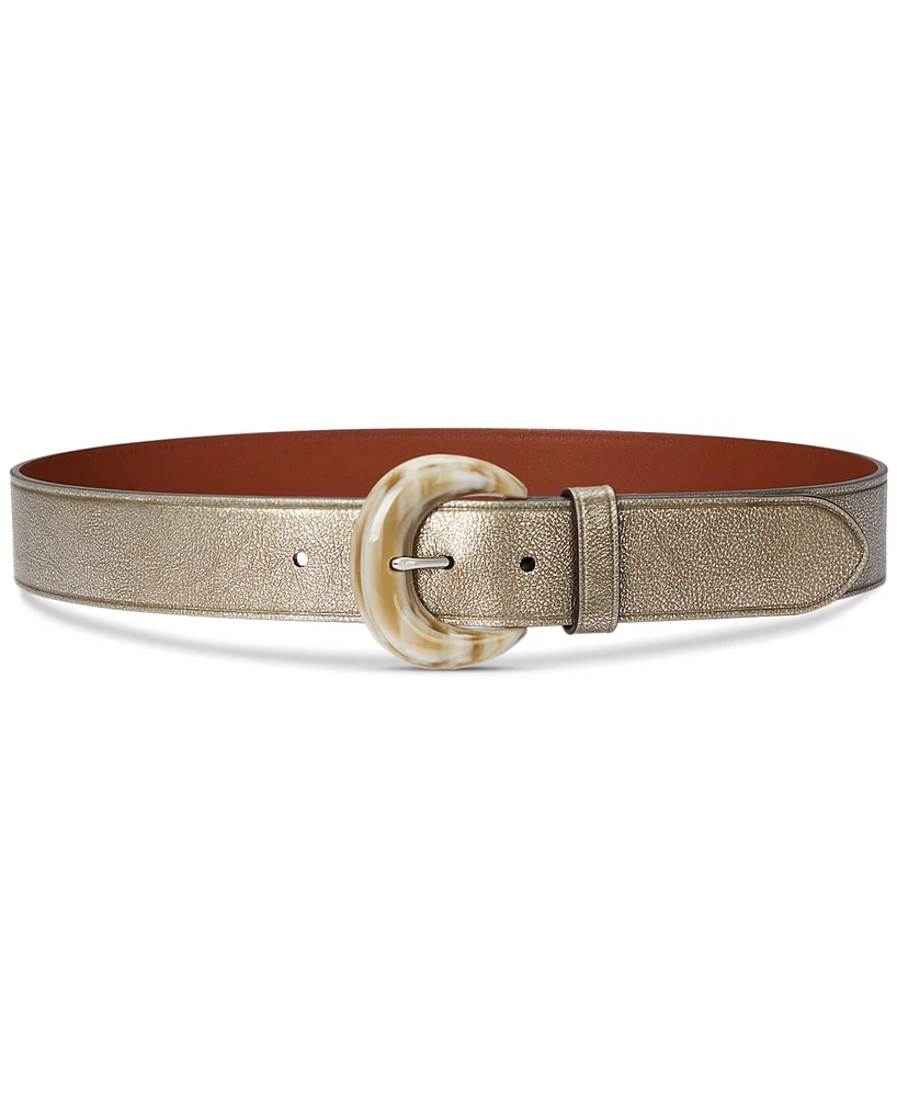 Lauren Ralph Women's Crescent-Buckle Metallic Wide Belt