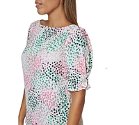 Dkny Petite Printed Embellished Elbow-Sleeve Blouse