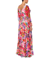 Betsy & Adam Women's Printed V-Neck Long-Sleeve Dress