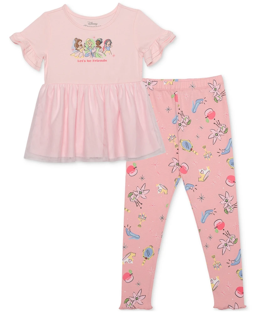 Disney Toddler & Little Girls Princesses Let's Be Friends Top Leggings, 2 Piece Set