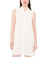 CeCe Women's Pleated Scallop-Trim Button-Up Dress