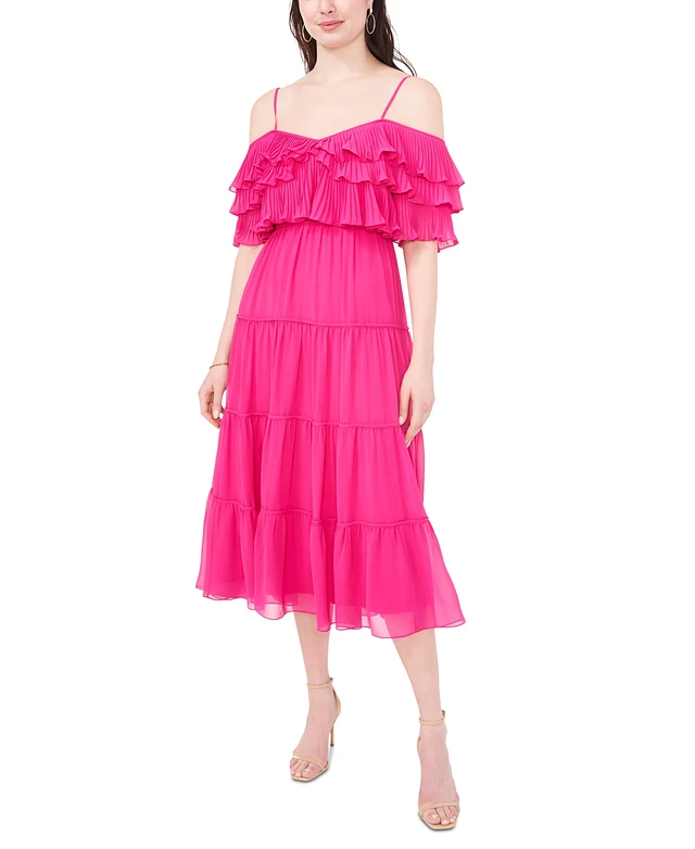 CeCe Women's Tiered Cold-Shoulder Ruffle Midi Dress | Connecticut Post Mall CeCe Women's Tiered Cold-Shoulder Ruffle Midi Dress | Connecticut Post Mall
