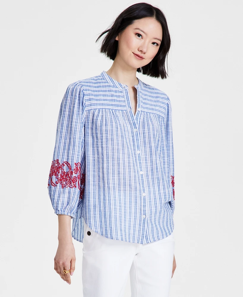 Tommy Hilfiger Women's Striped Embroidered Tunic Top