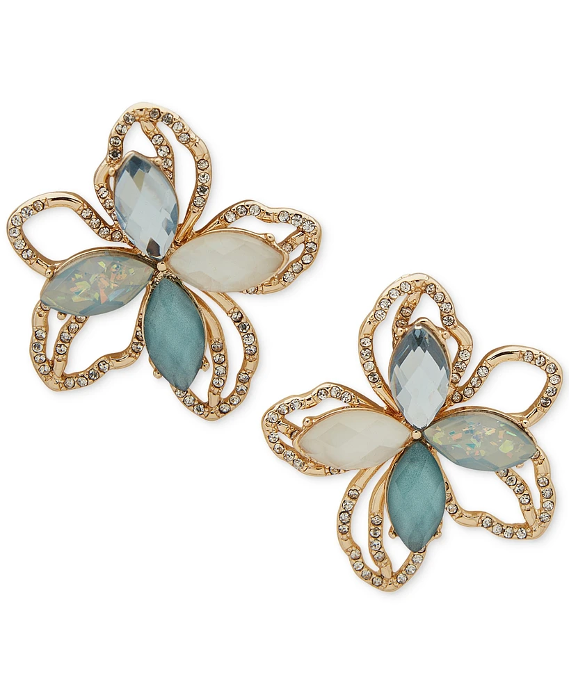 Anne Klein Gold-Tone Pave, Tonal Stone & Mother-of-Pearl Flower Statement Stud Earrings