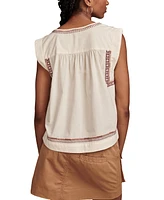 Lucky Brand Women's Embroidered High-Low Cotton Sleeveless Blouse