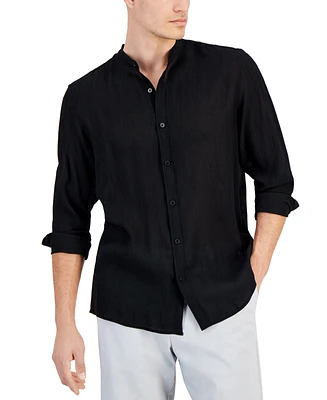 Alfani Men's Regular-Fit Crinkled Button-Down Band-Collar Shirt, Created for Macy's
