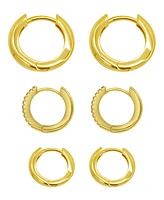 Adornia 14K Gold Plated 3-Huggie Hoop Earrings Set with 1-Crystal Hoop