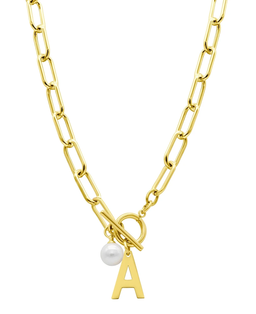 Adornia Tarnish Resistant 14K Gold-Plated Freshwater Pearl Initial Toggle Necklace - White