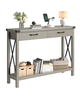 Caromio Gaomon Console Table with 2 Drawers, Farmhouse Entryway Storage Shelf, Accent Wood Sofa for Living Room, Hallway, Foyer